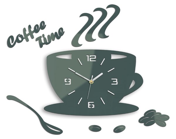 Moderní nástěnné hodiny COFFE TIME 3D GRAY (nalepovací hodiny na stěnu)
