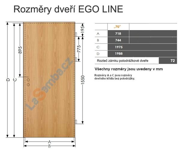 Interiérové dveře EGO LINE LIMES 1 - Bílá B134, levé "70", zámek pro BB, voština