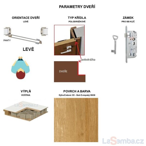 Interiérové dveře EGO LINE LIMES 1 - Dub Evropský B639, levé "70", zámek pro BB, voština