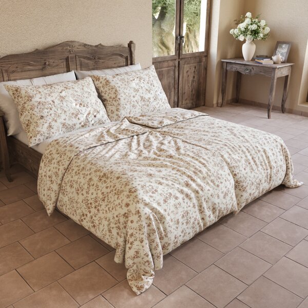 Kvalitex Bavlněné povlečení Kvítí béžové 1x 140/200, 1x 70/90cm