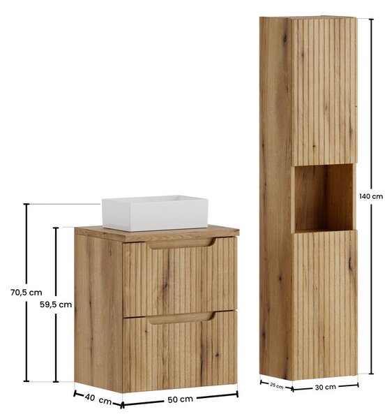 Comad Koupelnová sestava Nova Gaja s deskou, umyvadlem a skříňkami 50 cm dub coast evoke
