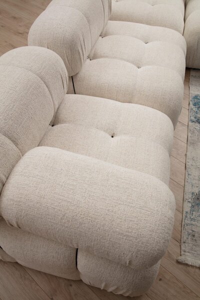 Hanah Home Rohová modulární sedací souprava Bubble 288 cm s taburetem bouclé krémová