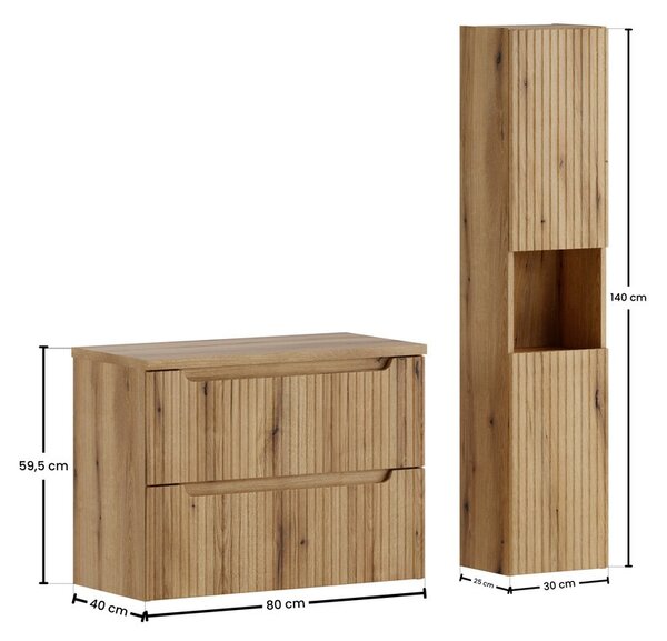 Comad Koupelnová sestava Nova s deskou a skříňkami 80 cm dub coast evoke