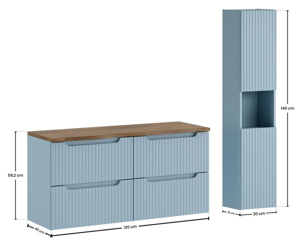 Comad Koupelnová sestava Nova Denim s deskou a skříňkami 120 cm modrá/dub casella
