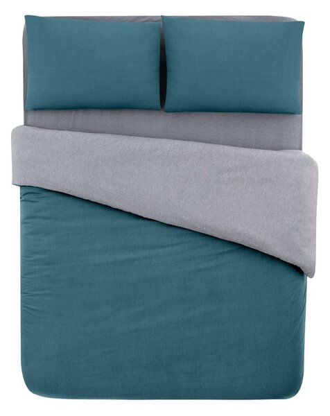 Bavlněné povlečení na jednolůžko/prodloužené s prostěradlem v petrolejové barvě/šedé 160x220 cm – Mila Home