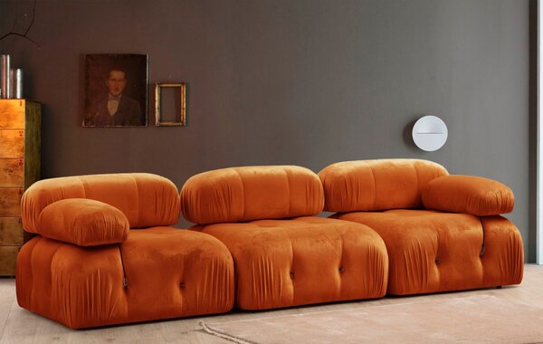 Hanah Home Třímístná modulární pohovka Bubble 288 cm samet oranžová