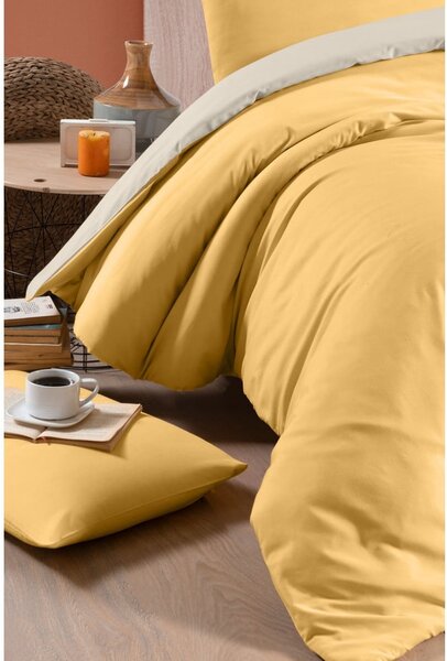 Žluto-krémové bavlněné povlečení na dvoulůžko/prodloužené s prostěradlem 200x220 cm – Mila Home