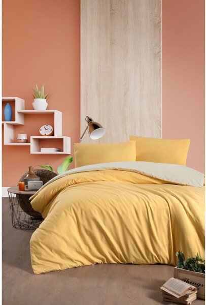 Žluto-krémové bavlněné povlečení na dvoulůžko/prodloužené s prostěradlem 200x220 cm – Mila Home