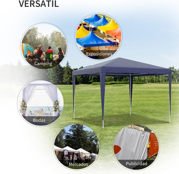 Skládací zahradní altán Outsunny 3x3m s 4 odvodňovacími otvory a ocelovým rámem s UV ochranou pro terasu, patio a kempování | Aosom
