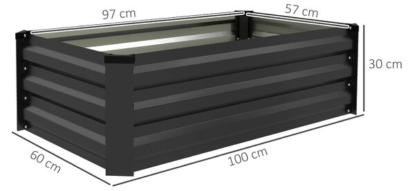 Outsunny Sada 2 Obdélníkových Ocelových Venkovních Hrnce pro Městskou Zahradu na Rostliny a Květy 100x60x30 cm Tmavě Šedá | Aosom