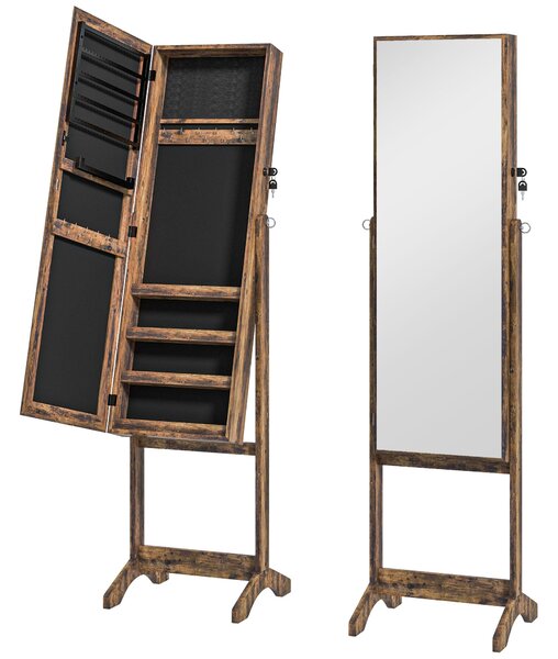 HOMCOM Zrcadlový Šperkový Armoire s Plnou Délkou, 3 Nastavitelné Úhly, Magnetický Zámek, Organizér Šperků se Šuplíky pro Náušnice, Prsteny a Náhrdelní