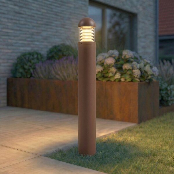 Lucande LED osvětlení cesty Skagena, hnědé, výška 90 cm, IP54, Hnědá / rez, Hliník, Moderní