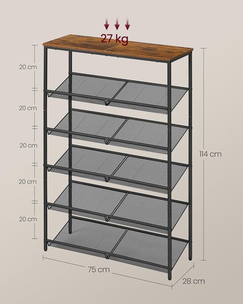 SONGMICS Botník Vasagle Melas 114 cm černý/hnědý
