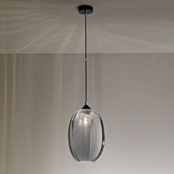Fabas 3519-45-126 Infinity, černé závěsné svítidlo kov/kouřové sklo, 1xE27, průměr 25cm
