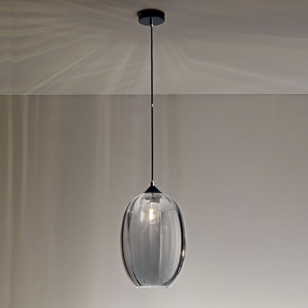 Fabas 3519-45-126 Infinity, černé závěsné svítidlo kov/kouřové sklo, 1xE27, průměr 25cm