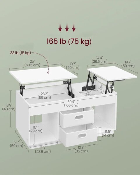 SONGMICS Konferenční stolek Vasagle Uma s výsuvnou deskou 100 cm bílý