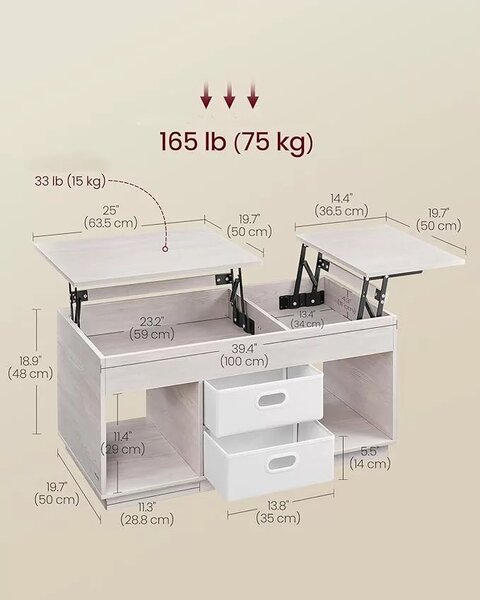 SONGMICS Konferenční stolek Vasagle Uma s výsuvnou deskou 100 cm béžový