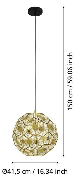 EGLO Závěsné světlo Skoura, mosazná barva, Ø 41 cm, ocel, E27, stmívatelný, Mosaz / zlato, Obývací pokoj / jídelna, kov, Moderní, Koule