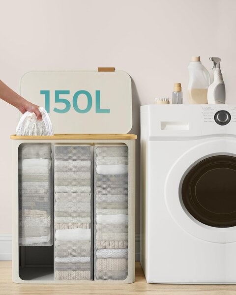 SONGMICS Koš na prádlo Leslie 150 L krémový