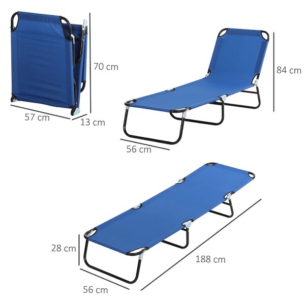 Skládací polohovací sluneční lehátko Outsunny s 5 nastavitelnými polohami pro zahradu, venkovní bazén, terasu, kempování, nosnost 120 kg, 188x56x28 cm