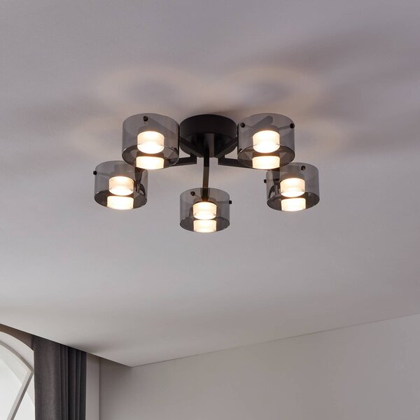 EGLO LED stropní svítidlo Copillos, černé Ø 66 cm sklo/kov 5 ramen, stmívatelný, Černá, Obývací pokoj / jídelna, Sklo, Moderní, Stropní svítidlo