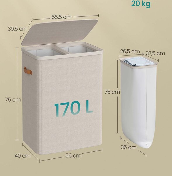 SONGMICS Koš na prádlo Vilém 170 L béžový