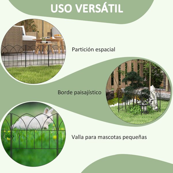 Outsunny Zahradní Ploty 205x45,5 cm Sada 5 Dekorativních Kovových Plotů pro Zahradu, Bezpečná Kombinace Zvířecí Bariéra pro Terasu, Patio a Trávník |