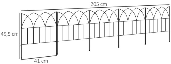 Outsunny Zahradní Ploty 205x45,5 cm Sada 5 Dekorativních Kovových Plotů pro Zahradu, Bezpečná Kombinace Zvířecí Bariéra pro Terasu, Patio a Trávník |