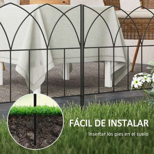Outsunny Zahradní Ploty 205x45,5 cm Sada 5 Dekorativních Kovových Plotů pro Zahradu, Bezpečná Kombinace Zvířecí Bariéra pro Terasu, Patio a Trávník |