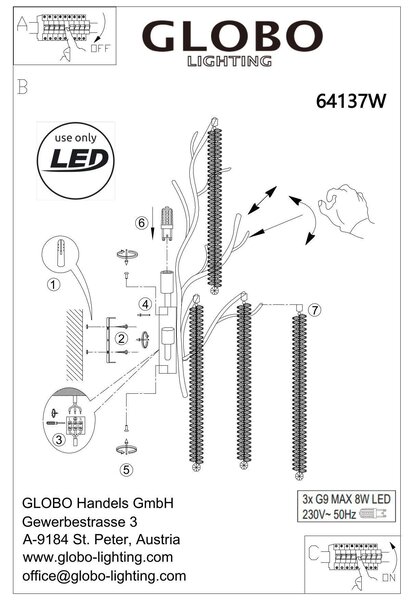 NÁSTĚNNÉ SVÍTIDLO, 32/60 cm Globo - Online Only svítidla, Online Only