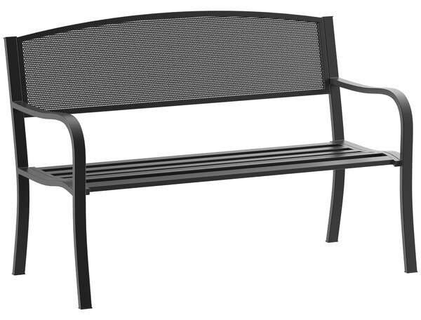 Outsunny 2-místná zahradní lavička s ocelovým síťovým opěradlem, nosnost 240 kg, pro terasu, balkon 127x60x87 cm černá | Aosom