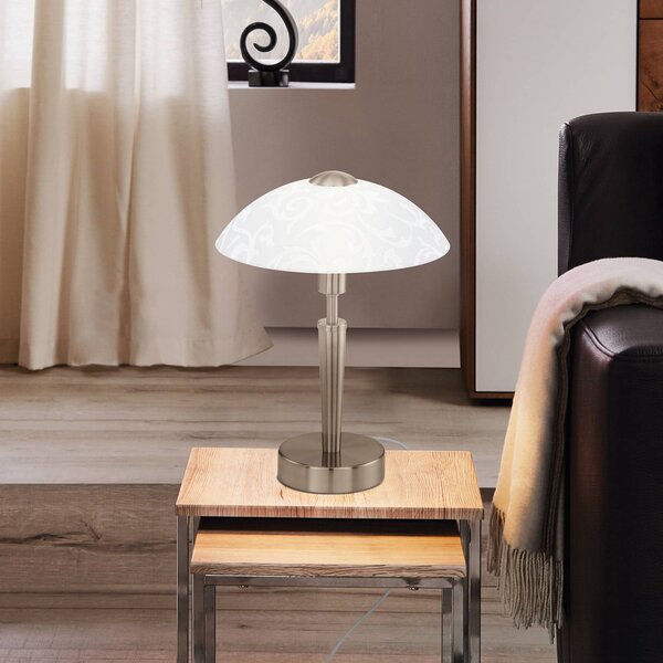EGLO Stolní lampa SOLO 1, matný nikl, výška 32 cm, kov/sklo, stmívatelné, stmívatelný, Hliník / šedá / zinek, Obývací pokoj / jídelna, kov, Moderní