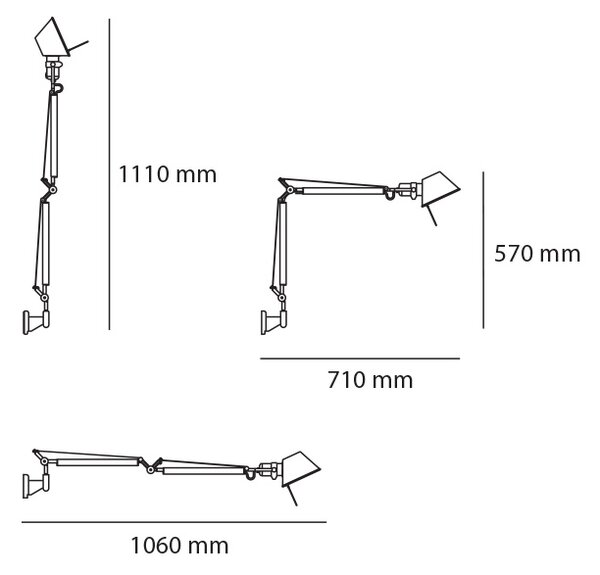 Artemide 65TOL Tolomeo Mini Parete, bílá nástěnná lampa s vypínačem, 1x10W LED E27, 68+54cm