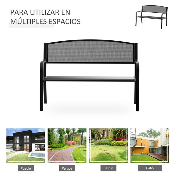 Outsunny 2-místná zahradní lavička s ocelovým síťovým opěradlem, nosnost 240 kg, pro terasu, balkon 127x60x87 cm černá | Aosom