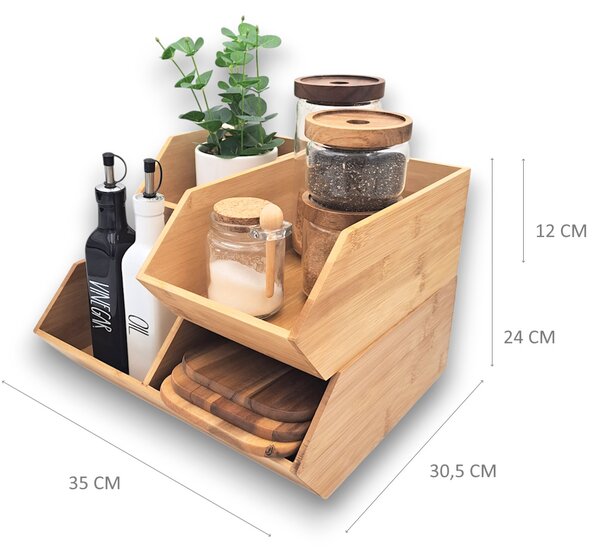 5Five® Sada 3 bambusových organizérů CAJA do kuchyně, Double+single+mini