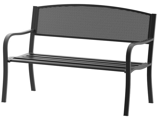 Outsunny 2-místná zahradní lavička s ocelovým síťovým opěradlem, nosnost 240 kg, pro terasu, balkon 127x60x87 cm černá | Aosom