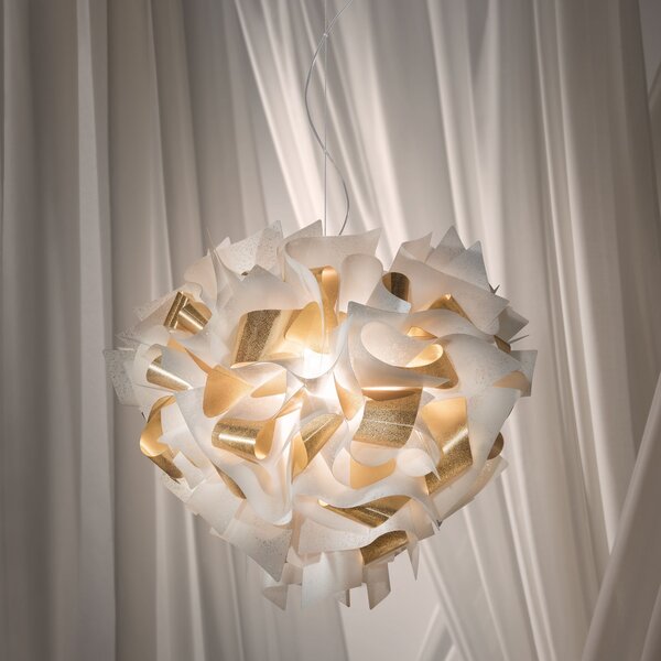 SLAMP VELSS00WHG01R00000EU Veli Aurea Medium, bílo-zlaté závěsné svítidlo s červeným kabelem, 2x12W E27, prům. 42cm