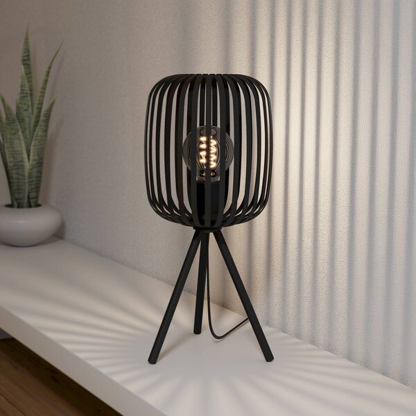 EGLO Stolní lampa Romazzina, černá, výška 44 cm, kov, E27, Černá, Obývací pokoj / jídelna, kov, Moderní, Lampa trojnožka