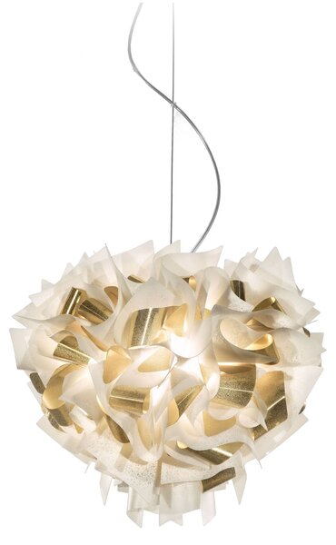 SLAMP VELSS00WHG01T00000EU Veli Aurea Medium, bílo-zlaté závěsné svítidlo s čirým kabelem, 2x12W E27, prům. 42cm