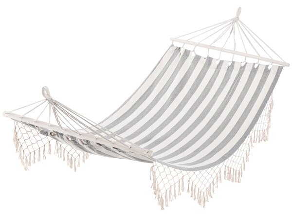 Pohodlná závěsná houpací síť Outsunny 200x100 cm se dřevěnými tyčemi, nosnost 120 kg, na terasu, balkon nebo kempování, šedá a krémová | Aosom