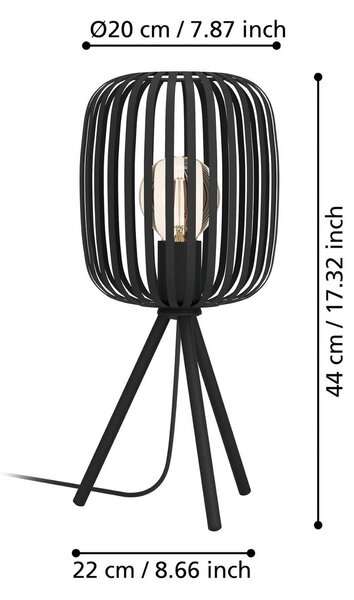 EGLO Stolní lampa Romazzina, černá, výška 44 cm, kov, E27, Černá, Obývací pokoj / jídelna, kov, Moderní, Lampa trojnožka