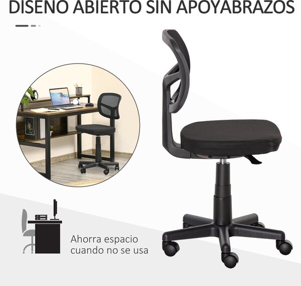 Vinsetto Ergonomická síťová kancelářská židle 360° otočná s nastavovací výškou, prodyšným bederním opěradlem a bezpodmínečnými kolečky 43x48x77,5-89,5