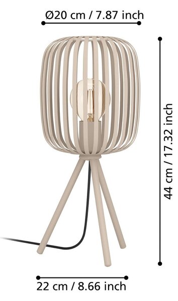 EGLO Stolní lampa Romazzina, béžová, výška 44 cm, kov, E27, Krémová / jantar, Obývací pokoj / jídelna, kov, Moderní, Lampa trojnožka