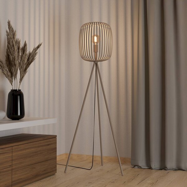 EGLO Stojací lampa Romazzina, béžová, výška 141 cm, kov, E27, Krémová / jantar, Obývací pokoj / jídelna, kov, Moderní, Lampa trojnožka