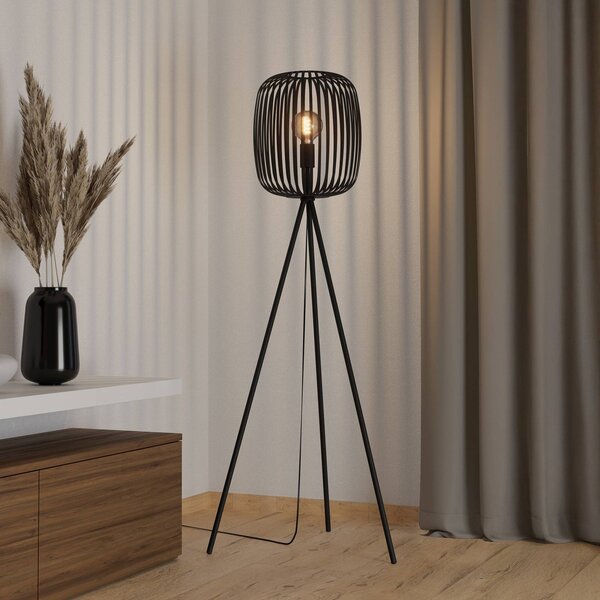 EGLO Stojací lampa Romazzina, černá, výška 141 cm, kov, E27, Černá, Obývací pokoj / jídelna, kov, Moderní, Lampa trojnožka