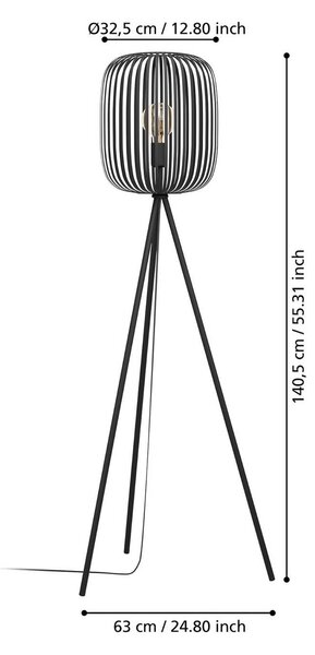 EGLO Stojací lampa Romazzina, černá, výška 141 cm, kov, E27, Černá, Obývací pokoj / jídelna, kov, Moderní, Lampa trojnožka