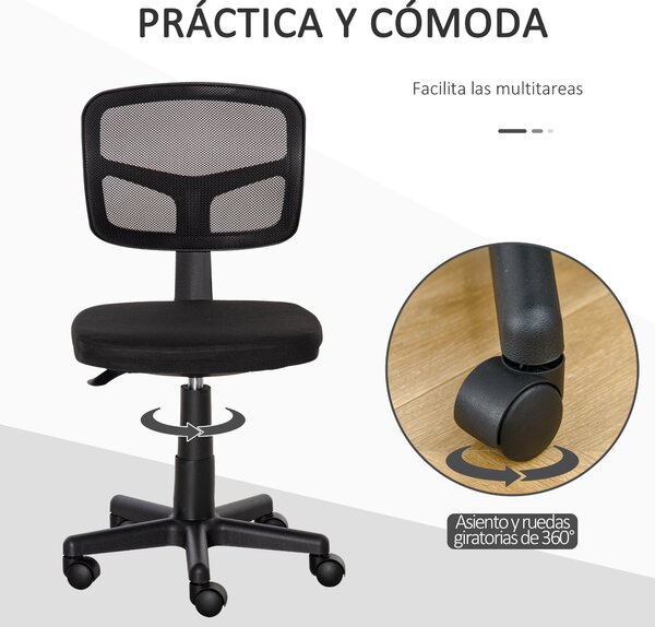 Vinsetto Ergonomická síťová kancelářská židle 360° otočná s nastavovací výškou, prodyšným bederním opěradlem a bezpodmínečnými kolečky 43x48x77,5-89,5
