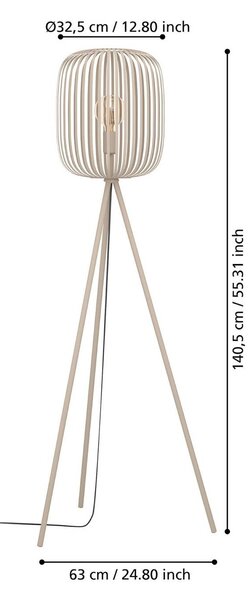 EGLO Stojací lampa Romazzina, béžová, výška 141 cm, kov, E27, Krémová / jantar, Obývací pokoj / jídelna, kov, Moderní, Lampa trojnožka