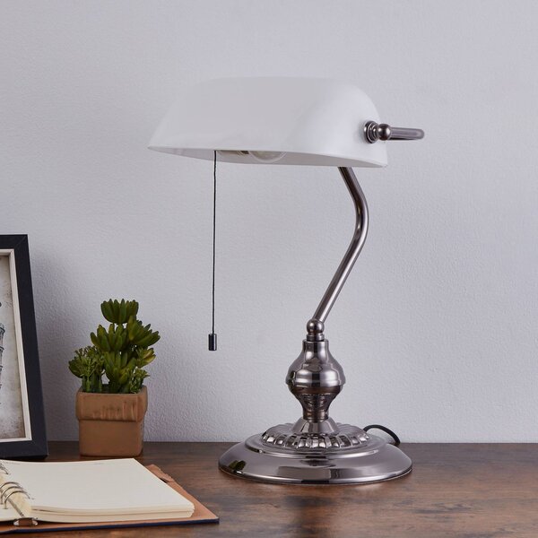 EGLO Stolní lampa BANKER, niklová barva, výška 39 cm, kov/sklo, Hliník / šedá / zinek, Obývací pokoj / jídelna, kov, Starožitný