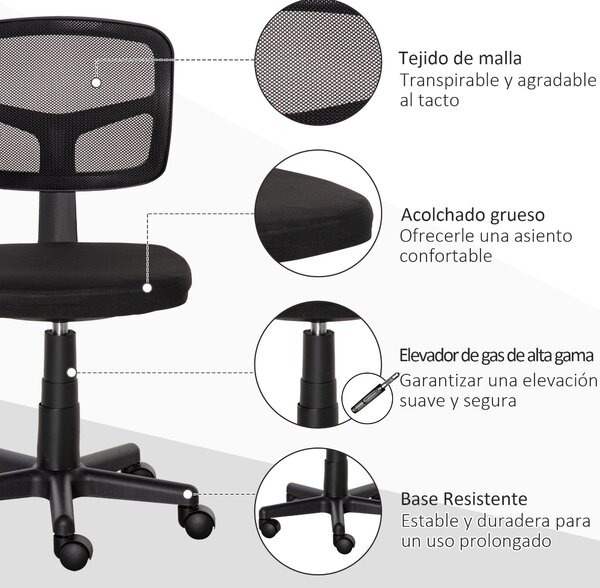 Vinsetto Ergonomická síťová kancelářská židle 360° otočná s nastavovací výškou, prodyšným bederním opěradlem a bezpodmínečnými kolečky 43x48x77,5-89,5